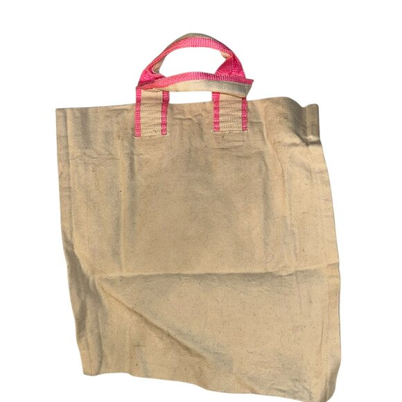 mayle adorable natural cotton canvas neon SPRING pink handles tote bag - Picture 1 of 4